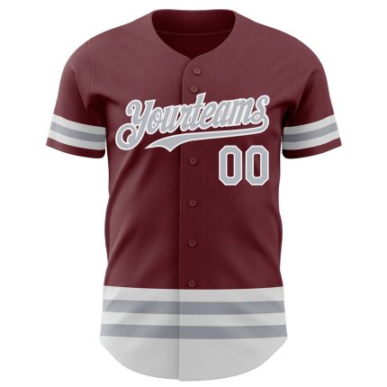 Custom Name & Number Baseball Jersey - Personalized Burgundy Gray-White Line Authentic Team Jersey Personalized Burgundy