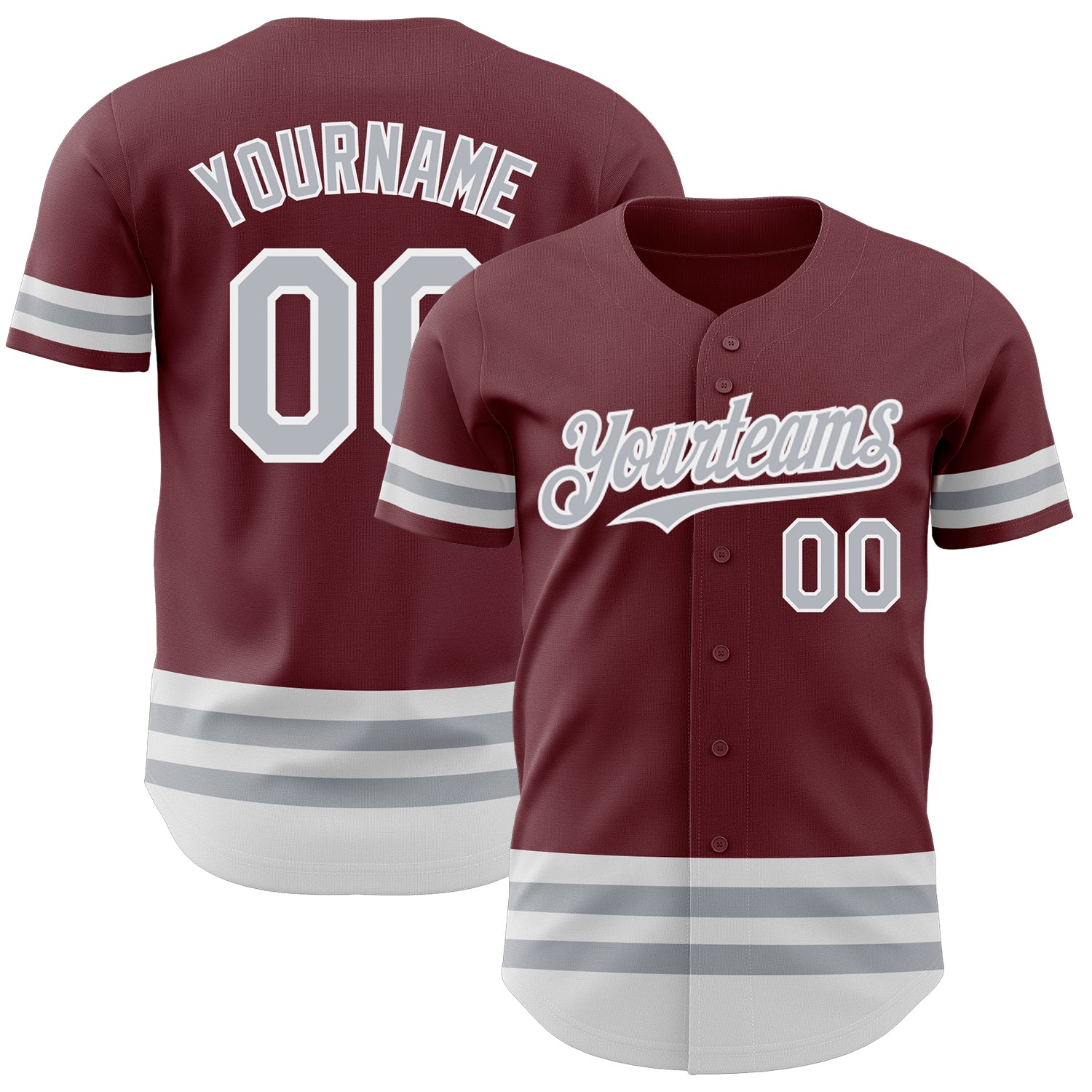 Personalized Burgundy Gray White Striped Baseball Jersey - Custom Apparel for Fans Personalized Burgundy Gray-White Line
