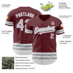 Personalized Burgundy Gray White Striped Baseball Jersey - Custom Apparel for Fans Personalized Burgundy Gray-White Line