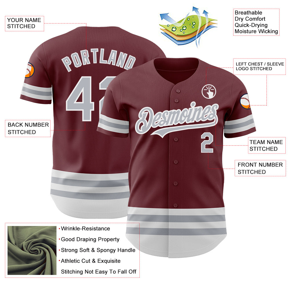 Personalized Burgundy Gray White Striped Baseball Jersey - Custom Apparel for Fans Personalized Burgundy Gray-White Line - Image 3