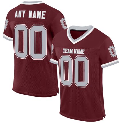 Custom Name Number Authentic Throwback Football Jersey - Burgundy Gray White Mesh Personalized Burgundy Gray-White Mesh Authentic