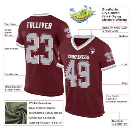 Custom Name Number Authentic Throwback Football Jersey - Burgundy Gray White Mesh Personalized Burgundy Gray-White Mesh Authentic