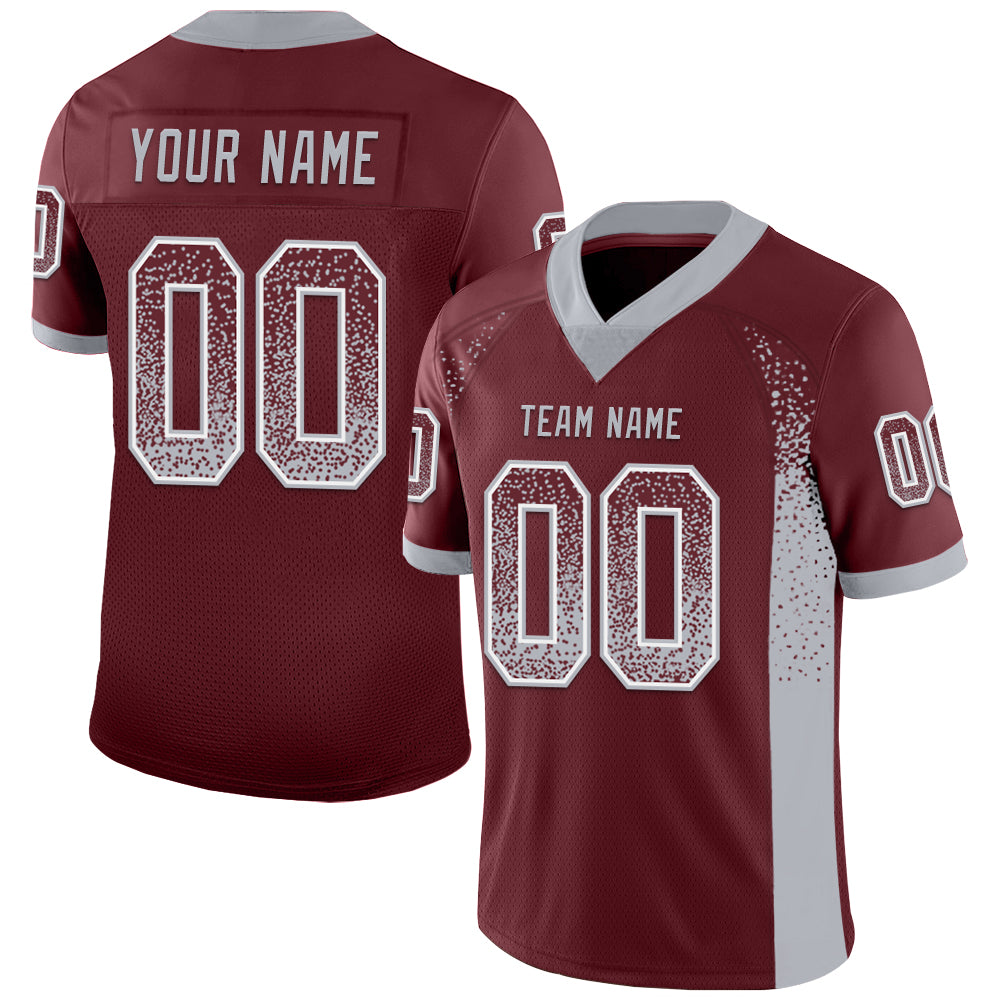 Personalized Burgundy Gray White Drift Fashion Football Jersey for Men Personalized Burgundy Gray-White Mesh Drift Fashion