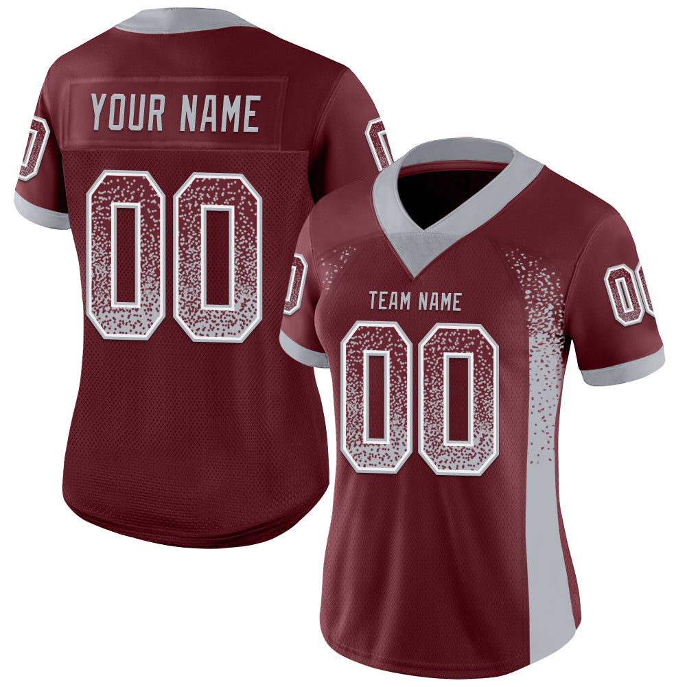 Personalized Burgundy Gray White Drift Fashion Football Jersey for Men Personalized Burgundy Gray-White Mesh Drift Fashion - Image 2