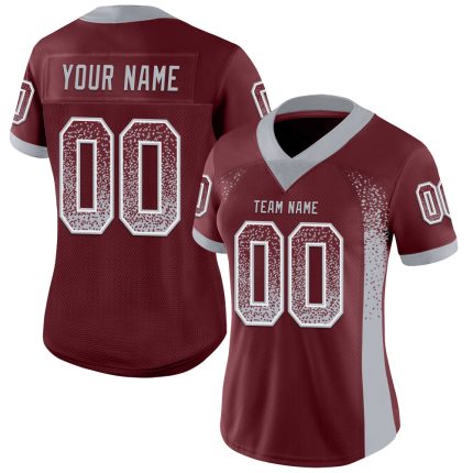 Custom Name Number Football Jersey - Burgundy Gray White Mesh Drift Fashion Team Apparel Personalized Burgundy Gray-White