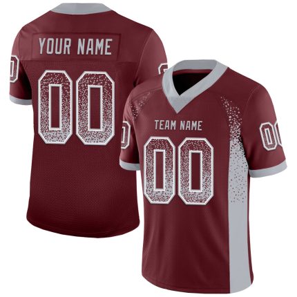 Custom Name Number Football Jersey - Burgundy Gray White Mesh Drift Fashion Team Apparel Personalized Burgundy Gray-White