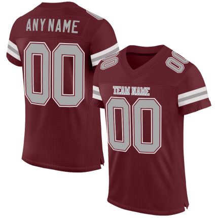 Personalized Football Jersey - Burgundy Gray White Mesh, Custom Team Apparel Personalized Burgundy Gray-White Mesh Football