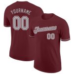 Custom Team Performance T-Shirt with Personalized Name and Number in Burgundy, Gray, and White Personalized Burgundy Gray-White