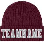 Personalized Knit Hat Burgundy Gray White Cuffed Stitched Beanie Personalized Burgundy Gray-White Stitched Cuffed Knit Hat