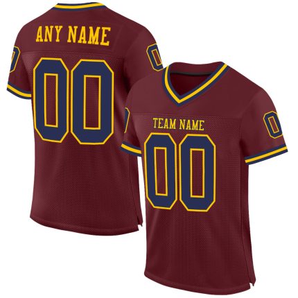 Personalized Burgundy Navy Gold Football Jersey - Throwback Style Mesh Jersey Personalized Burgundy Navy-Gold Mesh Throwback