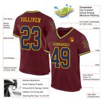 Personalized Burgundy Navy Gold Football Jersey - Throwback Style Mesh Jersey Personalized Burgundy Navy-Gold Mesh Throwback