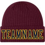 Custom Name Number Knit Hat Burgundy Navy Gold Cuffed Stitched Team Beanie Personalized Burgundy Navy-Gold Stitched Cuffed
