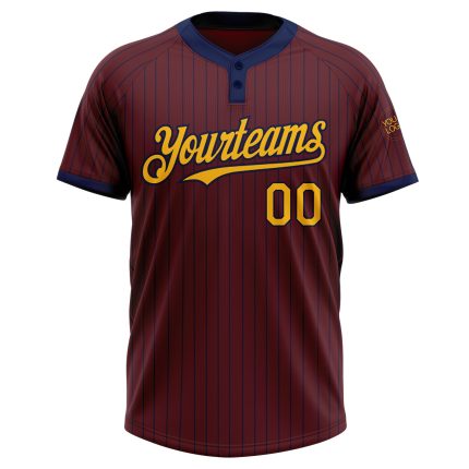Personalized Burgundy Navy Gold Two-Button Softball Jersey Unisex Pinstripe Personalized Burgundy Navy Pinstripe Gold Two-Button