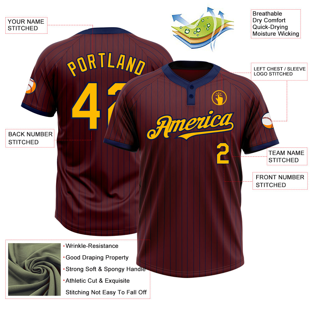 Personalized Burgundy Navy Pinstripe Gold Two-Button Unisex Softball Jersey Personalized Burgundy Navy Gold Two-Button Softball Jersey Unisex Pinstripe Personalized Burgundy Navy Pinstripe Gold Two-Button - Image 3