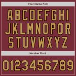 Custom Name and Number Baseball Jersey in Burgundy and Old Gold-Black, Authentic Design with 3 Color Arm Shapes Personalized