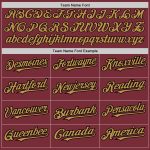 Custom Name and Number Baseball Jersey in Burgundy and Old Gold-Black, Authentic Design with 3 Color Arm Shapes Personalized