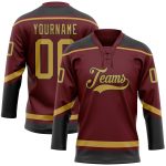 Personalized Burgundy Black Gold Hockey Lace Neck Jersey - Custom Team Apparel Personalized Burgundy Old Gold-Black Hockey