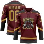 Personalized Burgundy Black Gold Hockey Lace Neck Jersey - Custom Team Apparel Personalized Burgundy Old Gold-Black Hockey