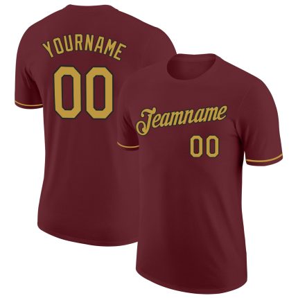 Custom Burgundy Performance T-Shirt for Men and Women - Old Gold-Black Design Personalized Burgundy Old Gold-Black Performance