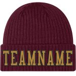 Custom Team Name & Number Burgundy Cuffed Knit Hat with Old Gold-Black Stitching Personalized Burgundy Old Gold-Black Stitched