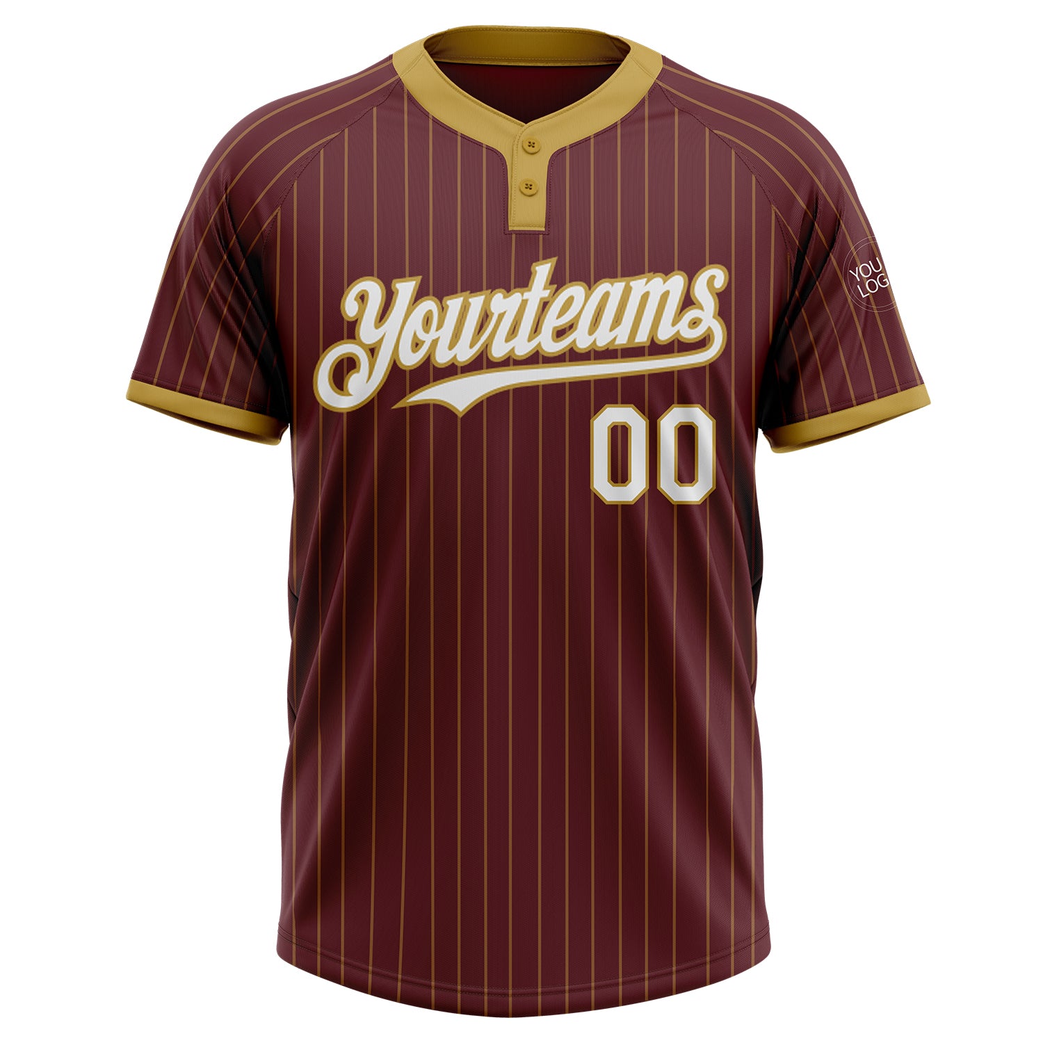Personalized Burgundy Gold Pinstripe Unisex Softball Jersey - Two-Button Design Personalized Burgundy Old Gold Pinstripe - Image 2