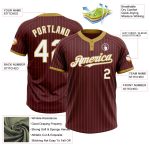 Custom Name and Number Unisex Softball Jersey - Burgundy Old Gold Pinstripe Two-Button Design Personalized Burgundy Old Gold