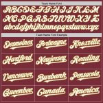Custom Name and Number Unisex Softball Jersey - Burgundy Old Gold Pinstripe Two-Button Design Personalized Burgundy Old Gold