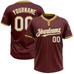Custom Name and Number Unisex Softball Jersey - Burgundy Old Gold Pinstripe Two-Button Design Personalized Burgundy Old Gold