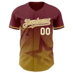 Personalized Twinkle Star Gradient Baseball Jersey with Custom Name & Number in Burgundy, Old Gold, White 3D Pattern Design