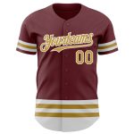 Custom Name and Number Burgundy Baseball Jersey - Authentic Old Gold-White Line Team Jerseys Personalized Burgundy Old Gold-White
