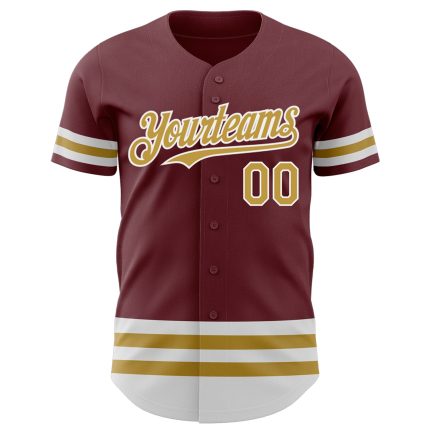 Custom Name and Number Burgundy Baseball Jersey - Authentic Old Gold-White Line Team Jerseys Personalized Burgundy Old Gold-White