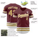 Custom Name and Number Burgundy Baseball Jersey - Authentic Old Gold-White Line Team Jerseys Personalized Burgundy Old Gold-White