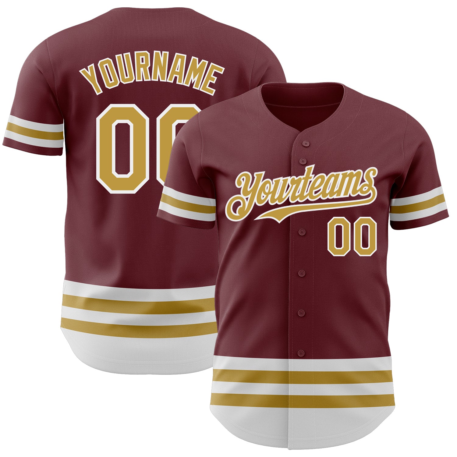 Custom Name and Number Burgundy Baseball Jersey - Authentic Old Gold-White Line Team Jerseys Personalized Burgundy Old Gold-White