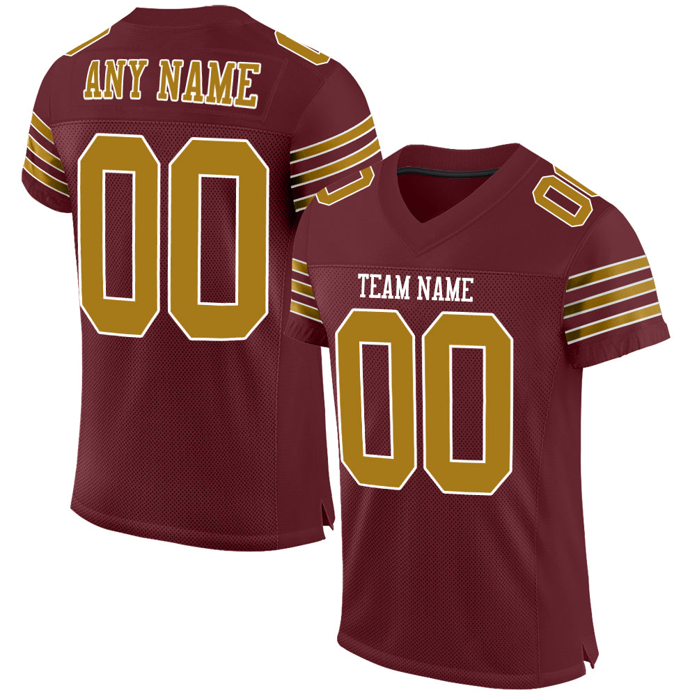Personalized Burgundy Gold White Authentic Football Jersey - Custom Mesh Design Personalized Burgundy Old Gold-White Mesh
