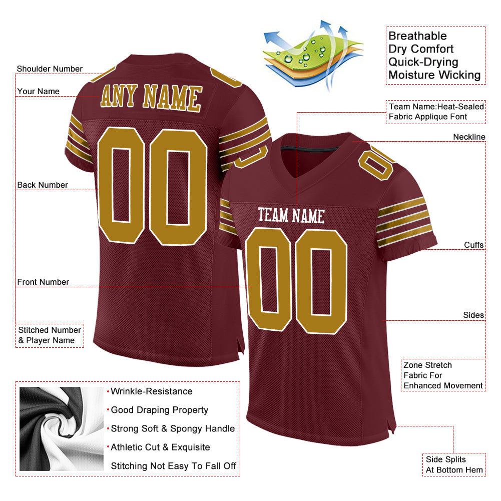 Personalized Burgundy Old Gold-White Mesh Authentic Football Jersey Personalized Burgundy Gold White Authentic Football Jersey - Custom Mesh Design Personalized Burgundy Old Gold-White Mesh - Image 4