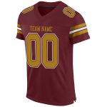 Custom Football Jersey with Personalized Name and Number in Burgundy and Old Gold-White Mesh Personalized Burgundy Old Gold-White