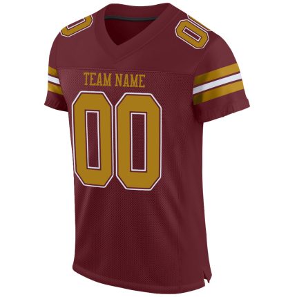 Custom Football Jersey with Personalized Name and Number in Burgundy and Old Gold-White Mesh Personalized Burgundy Old Gold-White