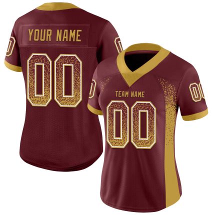 Custom Team Football Jersey with Personalized Name & Number in Burgundy, Old Gold and White Mesh - Drift Style Personalized