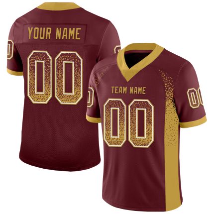 Custom Team Football Jersey with Personalized Name & Number in Burgundy, Old Gold and White Mesh - Drift Style Personalized