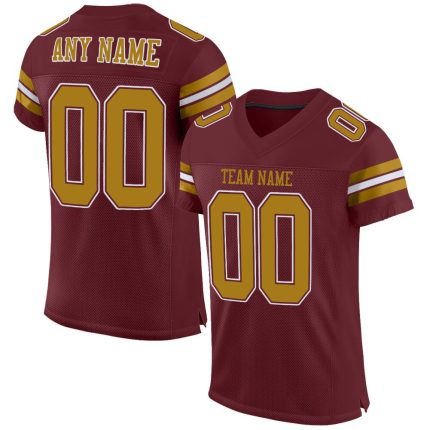 Personalized Burgundy Old Gold-White Football Jersey | Custom Mesh Jersey Personalized Burgundy Old Gold-White Mesh Football