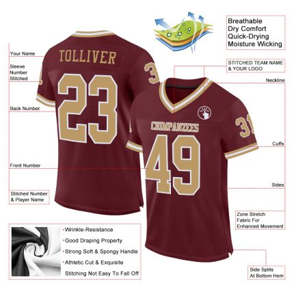 Personalized Burgundy Old Gold White Throwback Football Jersey Mesh Personalized Burgundy Old Gold-White Mesh Throwback Football
