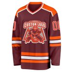 Custom Personalized Orange and White Hockey Jersey in Burgundy Design Personalized Burgundy Orange-White Hockey Jersey