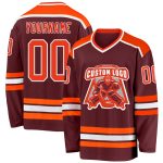 Custom Name & Number Personalized Burgundy Orange Hockey Jersey - Team Apparel Personalized Burgundy Orange-White Hockey
