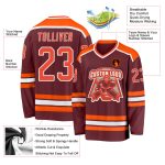 Custom Personalized Orange and White Hockey Jersey in Burgundy Design Personalized Burgundy Orange-White Hockey Jersey