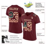 Custom Burgundy Vintage USA Flag Football Jersey with Mesh Cream Design - Authentic Team Jersey with Personalized Name and Number