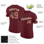 Custom Burgundy Vintage USA Flag T-Shirt with Team Name and Number - Cream Performance Fabric Personalized Burgundy Vintage