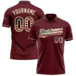 Personalized Vintage USA Flag Burgundy Cream Performance Golf Polo Shirt Personalized Burgundy Vintage USA Flag-Cream Performance