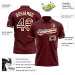 Personalized Burgundy Vintage USA Flag Golf Polo Shirt with Custom Name & Number - Cream Performance Vapor Design Personalized