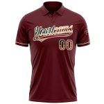 Personalized Burgundy Vintage USA Flag Golf Polo Shirt with Custom Name & Number - Cream Performance Vapor Design Personalized