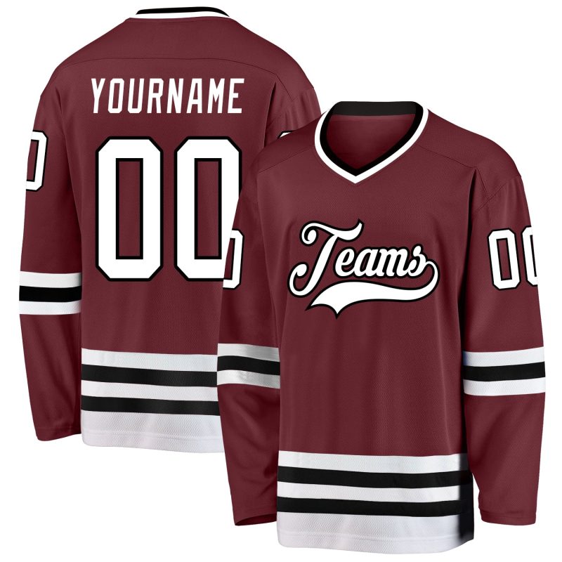 Personalized Burgundy White Black Hockey Jersey Custom Team Apparel Personalized Burgundy White-Black Hockey Jersey